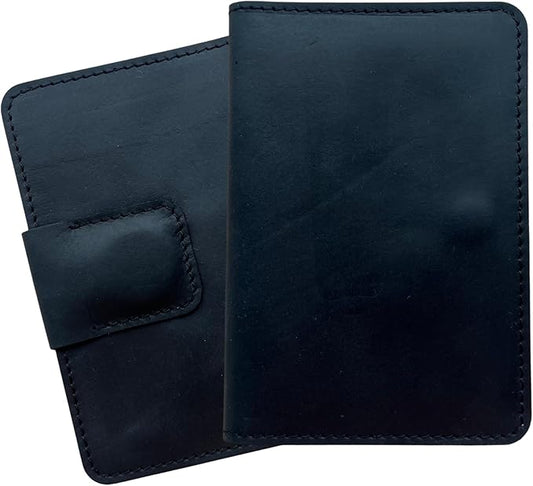 Family Passport Holder Compatible with Airtag Tracker Full Grain Leather Passport Wallet Cover with a Place for Airtag for Secure Travel Documents Storage. Black Color. CITYSHEEP