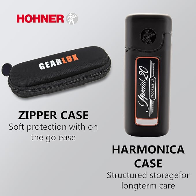 Hohner Special 20 Harmonica - Key of C Bundle with Zip Case, Instructional Manual, and Austin Bazaar Polishing Cloth