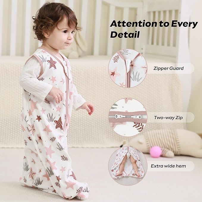 JELLYMONI Baby Sleep Sack 0-6 Months 0.5 Tog Wearable Blanket for Baby, 100% Cotton 3 Pack Infant Toddler Sleeping Sack Lightweight Soft 2-Way Zipper Sleepsack