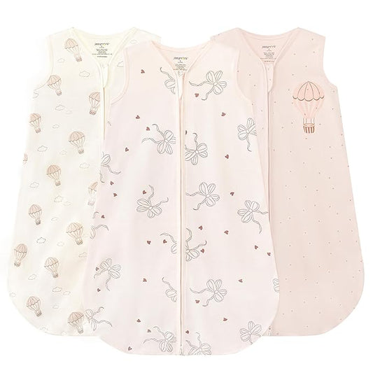 JELLYMONI Baby Sleep Sack 0-6 Months, 100% Cotton 3 Pack 0.5 TOG Baby Wearable Blanket Infant Sleep Sack with 2-Way Zipper Newborn Sleep Sacks