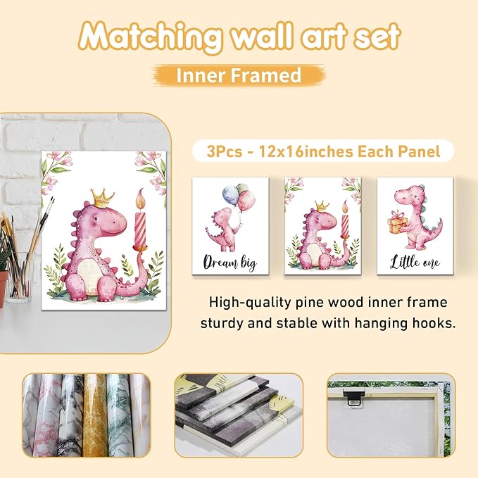 Custom Baby Crib Bedding Set - 5 Pcs Personalized Name Pink Dinosaurs Crib Set for Infants Toddlers Girls - Soft Double Layer Nursery Bedding Set - Customized Present for Birthday Baby Shower
