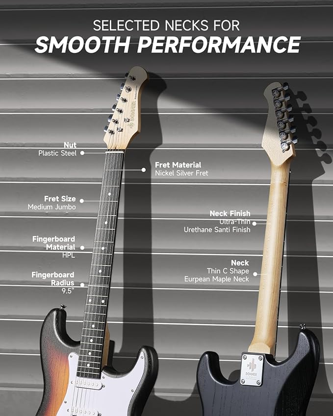 DONNER DST-80 Electric Guitar 39” Beginner Electric Guitar Kit with Amp, Classic SSS Pickup Complete with Gig Bag, Tuner, Capo, Strap, Picks, and Free Online Lessons