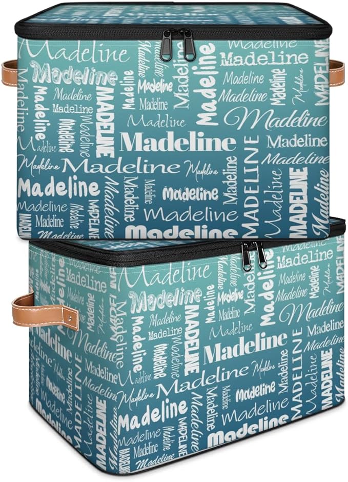 Custom Storage Basket with Name, Personalized Storage Bins with Zipper Lid, Foldable Fabric Storage Box Large capacity with Handle Grey Blue Green
