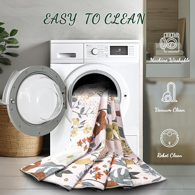 Area Rug Living Room Rugs: 5x7 Washable Rug Vintage Floral Soft Boho Non Slip Carpet Indoor Floor Non Shedding Low Pile Thin Carpets for Bedroom Dining Room Farmhouse Nursery Home Office Light Pink