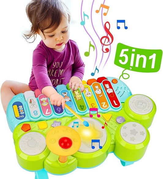 Baby Musical Toys 3 in 1 Piano Keyboard Xylophone Drum Set for 1 Year Old Girls Boys Toys Age 2 Music Instrument Learning Toys Toddlers 1-3 0-2 First Birthday Gift Infant Baby Toys 6 9 12 18 Month