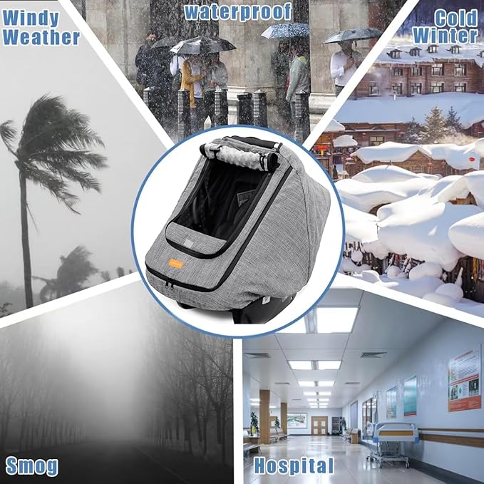 Waterproof Baby Car Seat Cover，Cold Weather Carseat Cover for Babies,Infant Car Seat Cover Canopy for Boy Girls,Windproof Car Seat Canopy for Boys & Girls, Keeps Babies Warm and Cozy