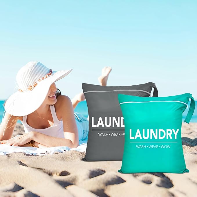 2 Pcs Large Travel Laundry Bag Waterproof Wet Dry Bag Washable Dirty Clothes Bag for Gym Clothes Laundry Wet Clothes Swimming Yoga