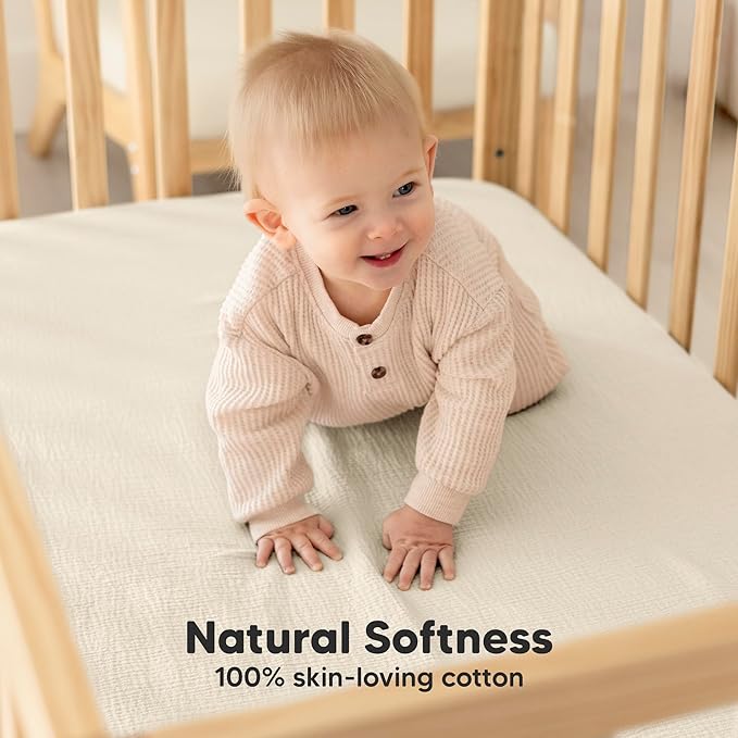KeaBabies 2-Pack Muslin Crib Sheets for Boys, Girls - 100% Organic Cotton Fitted Baby Crib Mattress Sheet, Soft Breathable Standard Toddler Bed Cover Bedding Set, Neutral, Durable 52x28 (Willow)