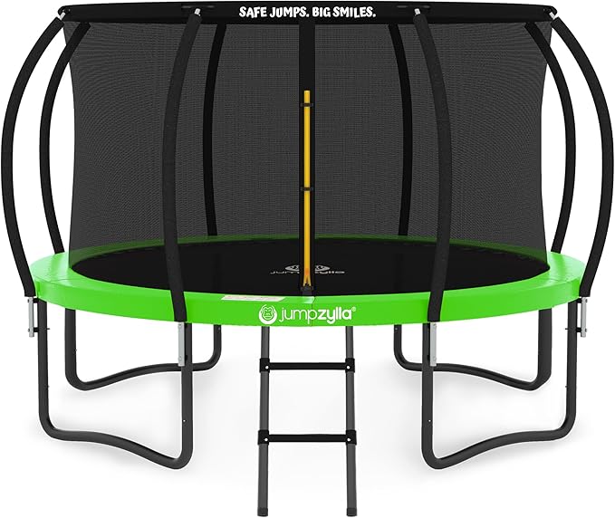 JUMPZYLLA Trampoline Outdoor 8FT 10FT 12FT 14FT 15FT 16FT with Enclosure and Ladder, ASTM Approved Recreational Trampoline for Kids and Adults, Anti-Rust Coated Frame