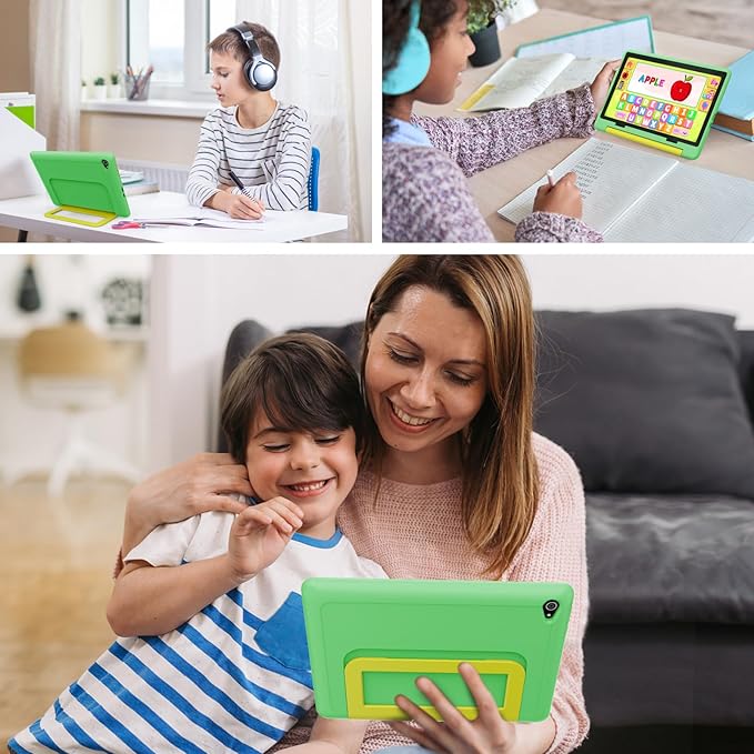 Kids Tablet 10 Inch Android 14 Tablet for Kids Ages 3-12, Octa-Core with Case, Parental Controls,14GB+64GB Storage (TF Expand 1TB), 5G WiFi, BT5.3, Green