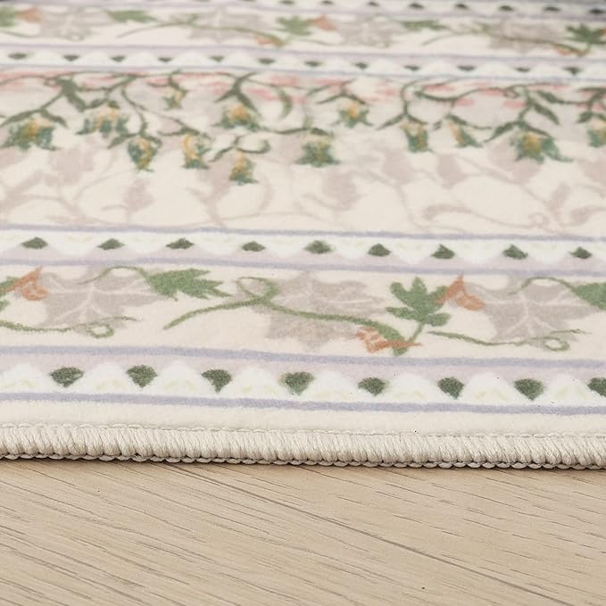 Circle Rug Impressionist-Style Vintage Round Rug 4ft Non Slip Low Pile Small Circular Rug for Bedroom Bathroom Entryway Kids Room Office College Dorm, Beige