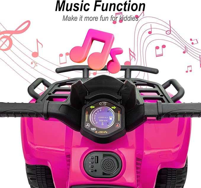 Kids ATV 4 Wheeler, 6V Ride-On Toy for Toddlers Boys & Girls with Music, Forward & Reverse - Rose Pink