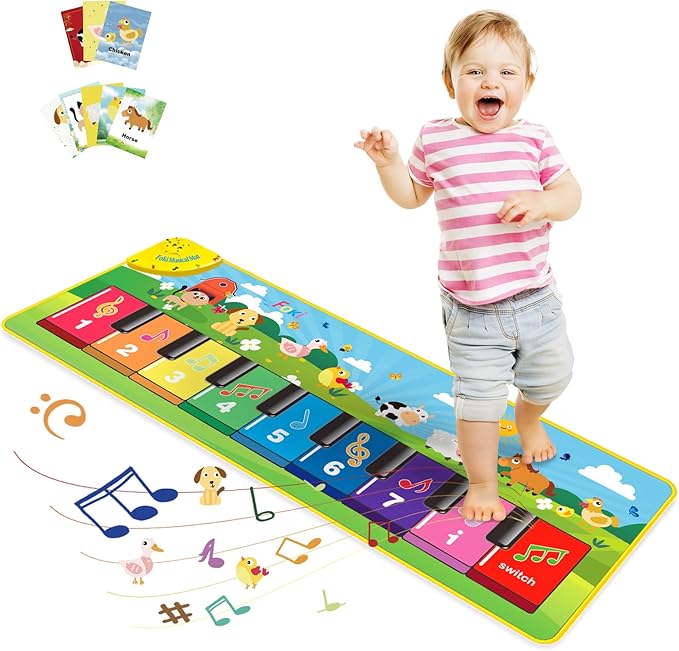 FOKI Floor Piano Mat for Toddlers, Baby Kid Sensory Educational Dancing Keyboard Carpet Animal Sounds Blanket Touch Playmat Musical Mats Birthday Toddler Toys for 1 2 3 4 5 Year Old Boy Girl Gifts