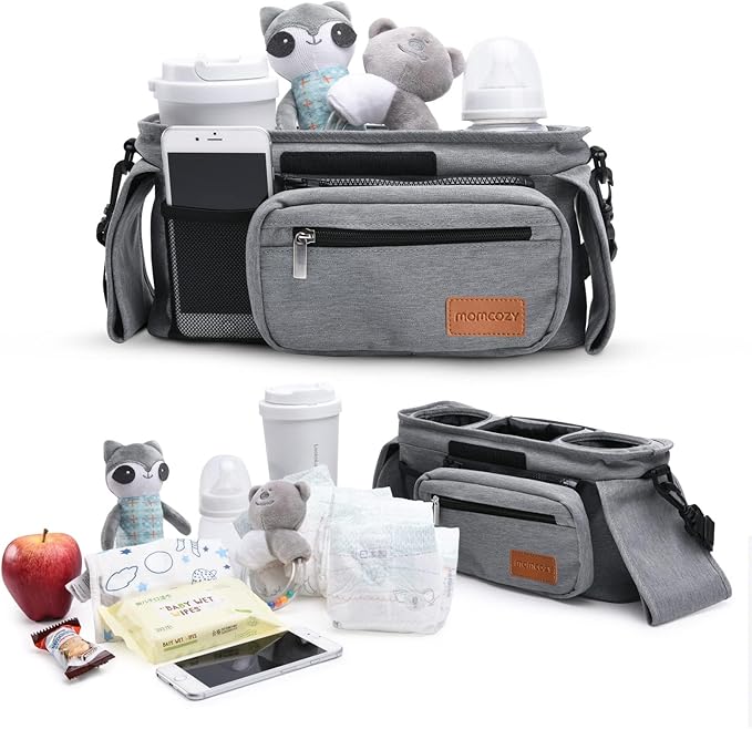 Momcozy Universal Stroller Organizer with Insulated Cup Holder Detachable Phone Bag & Shoulder Strap, Fits for Stroller like Uppababy, Baby Jogger, Britax, BOB, Umbrella and Pet Stroller