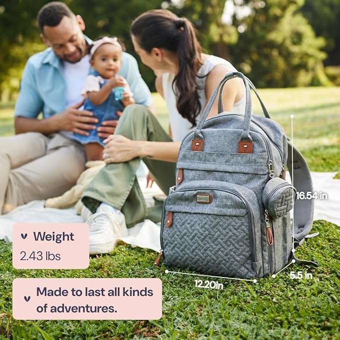 BabbleRoo Diaper Bag Backpack - Baby Essentials Travel Tote - Multi Function Waterproof Diaper Bag, Travel Essentials Baby Bag with Changing Pad, Stroller Straps & Pacifier Case - Unisex, Army Green