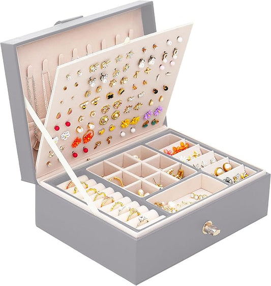 Womens Earring Jewelry Box for Girls Jewelry Earring Organizer Box Earring Holder Organizer for Girls Jewelry Organizer Earring Boxes for Women Girls Stud Earring Organizer Jewelry Box Grey