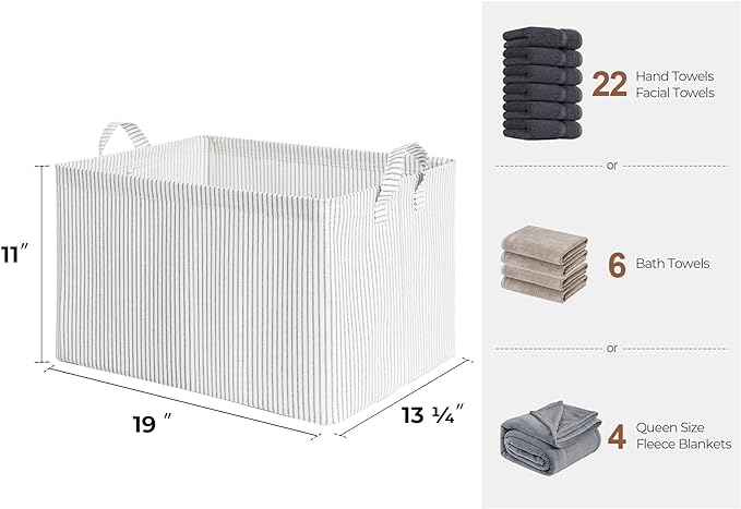 StorageWorks Storage Bins, Fabric Storage Bins for Shelves, Extra Large Storage Baskets with Metal Frame, Closet Baskets and Bins with Handles, Jumbo, Gray and White Stripes, 2-Pack