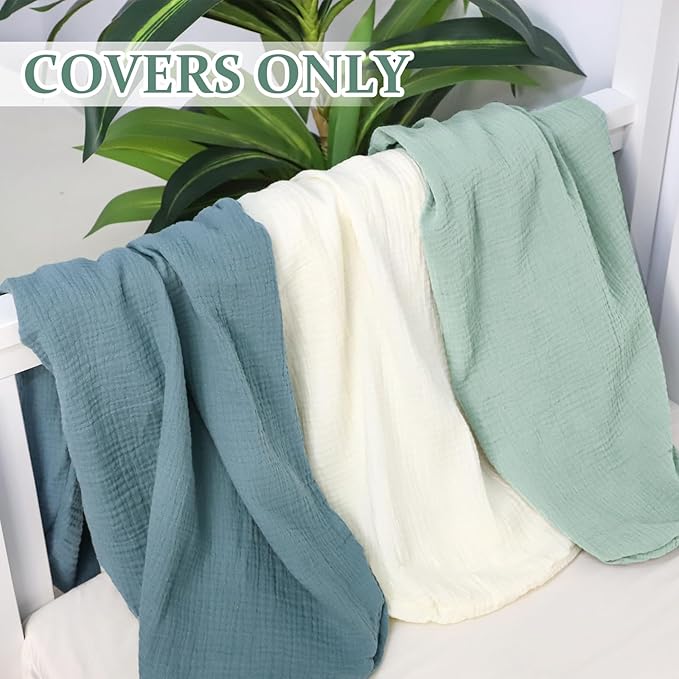 Hooyax Muslin Baby Lounger Cover, 100% Cotton Durable Newborn Lounger Cover, Soft and Breathable Infant Lounger Cover for Boys Girls, Covers Only (Blue-Green)