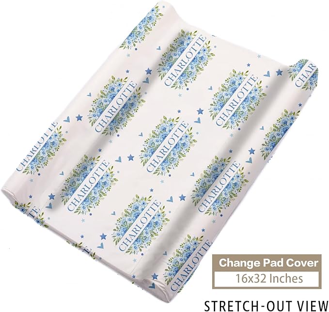 Custom Name Crib Bedding Set - Blue Floral Leopard Pattern, Personalized Nursery Bedding 3-Piece Set– Soft Blanket, Fitted Sheet, Changing Pad Cover – for Newborns Girls Nursery Gifts