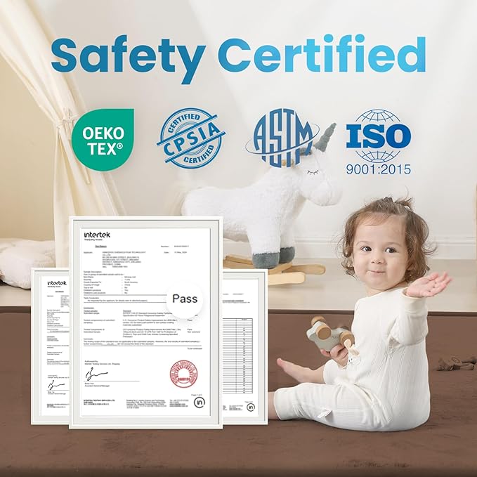 1.3" Thick Baby Play Mat for Floor, 79x79 Large Foam Tummy Time Mat, Padded Support Soft Plush Nursery Rug for Infant Kids Toddler Crawling Kick Activity (Chocolate Brown)