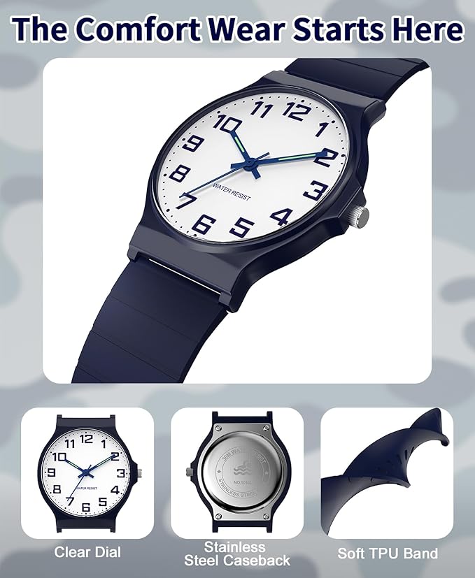 Kids Analog Watch Boys Girls, 30M Waterproof, Sports Watch for Boys, Easy to Read Children's Thin Dial Wrist Watches with Soft Band, for Ages 5-15 Kids Great Birthday Gifts Christmas Day