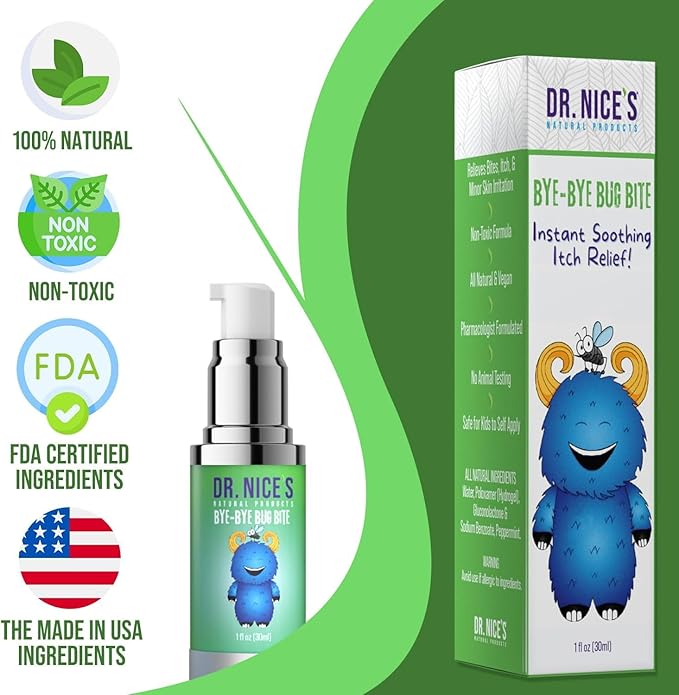 Dr. Nice’s Bye-Bye Bug Bite - Soothing Bug and Mosquito Bite Itch | All Natural | Kid Friendly Self Application | Hydrogel for Bites, Irritation, Skin Discomfort | Soothe Refresh Calm Cool (30 ML)