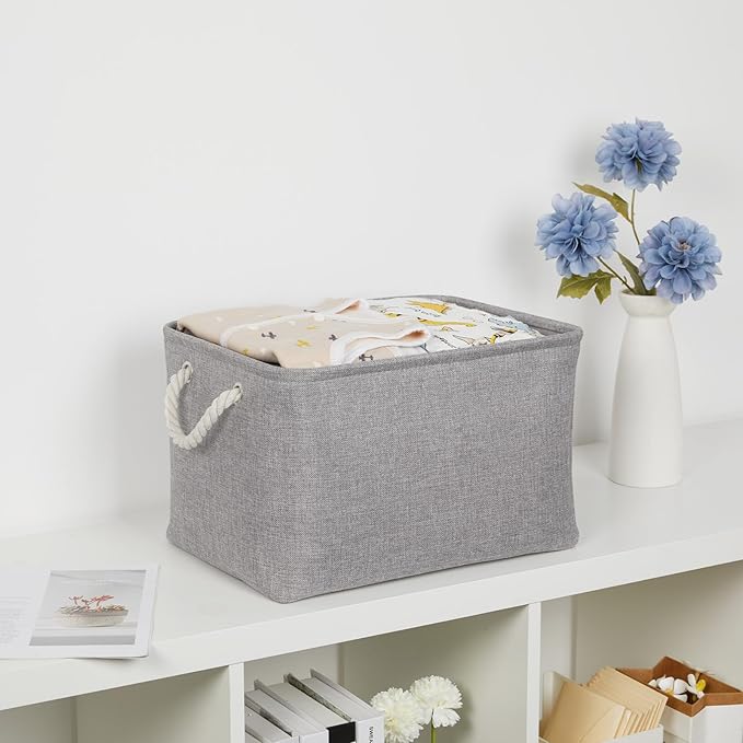 Bidtakay Storage Baskets Gray 3 Pack Shelf Baskets Collapsible Storage Bins for Clothes 15X11X9.5Inch Decorative Baskets with Handles Large Baskets for Organizing Closet Home Storage (Grey)