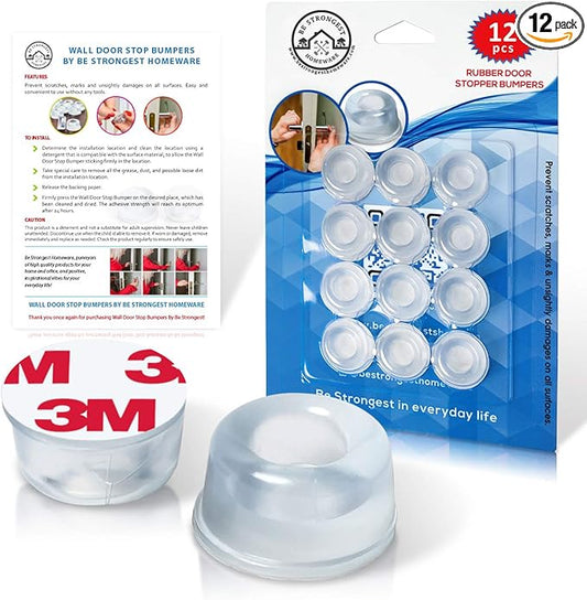 Door Bumper - Small Size Rubber Bumpers - Clear Door Stoppers for Wall - Wall Protector Clear Rubber Door Stop 12 in Pack - Shower Bumpers for Walls - Stick on Hard Bumpers for Walls Heavy Use (12)