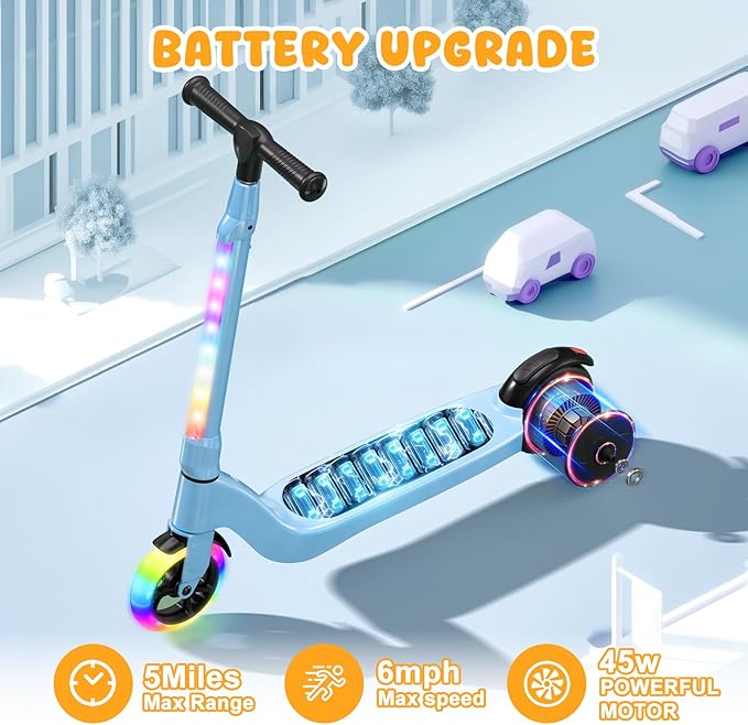 CBD Electric Scooter for Kids, 6 Mph Top Speed, Up to 5 Miles Range, 5.3" Solid Tires Wheel and Front Light, Kick Scooter Adjustable Height for Kids Age 6-12