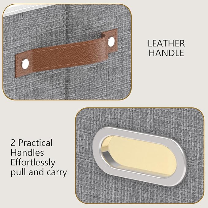 Yawinhe Fabric Storage Bins with Handles, Foldable Baskets for Shelves, Cubes with 3 Handles, Large Boxes for Clothes, Grey, 16.9''Lx11.8''Wx10.2''H, 4-Pack