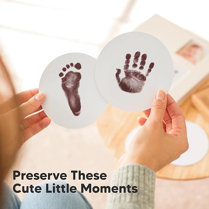 2-Pack Round Inkless Baby Hand and Footprint Kit - Mess Free Ink Pad for Newborn Keepsake, Dog Nose & Paw Print Kit, Clean Touch Ink Pad for Baby Hand & Footprints, Ideal New Mom Gifts (Auburn)