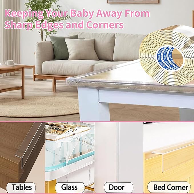 Clear Soft Corner Protectors for Furniture Strip, 0.8in x16.4FT, Sharp Edge & Table Bumper,Window Edge,Wall Protector,Soft Corner Guards Safe for Proof,Table Corner Protectors in Family