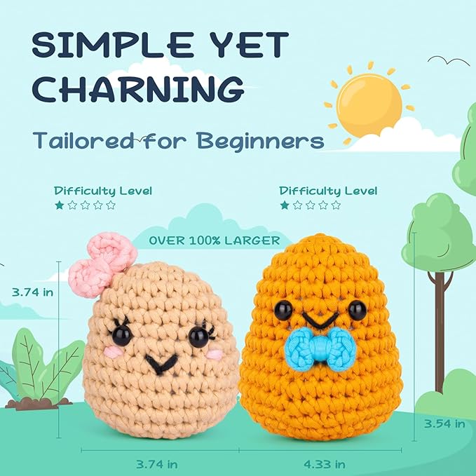 Crochetta Crochet Kit for Beginners, Learn to Crochet Kits for Adults Kids, Jumbo Potato Couple, Includes Yarn, Hooks, Stuffing, Pattern, Video Tutorials