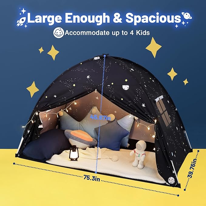 Sumbababy Large Teepee Tent for Kids: with Star Lights - Tent for Toddler Indoor Kids Teepee Tent for Boys & Girls - Toddler Play Tent Inside Canopy Bed for Playroom Gift Toys (Black Galaxy)