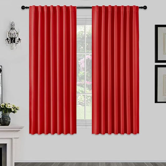 Joydeco 72 Inch Blackout Curtains for Bedroom, Thermal Insulated Black Out Curtains, Room Darkening Drapes for Living Room Window Rod Pocket Back Tab (W52 x L72 Inch, Red)
