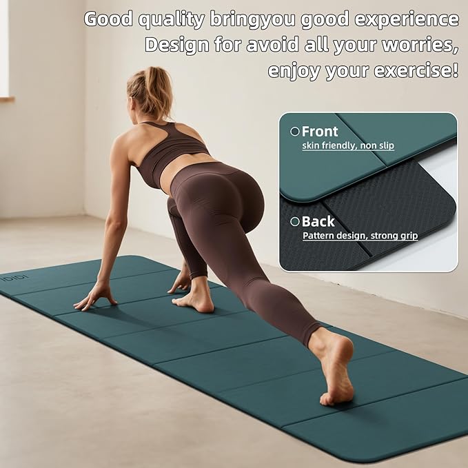 Foldable Yoga Mat Extra Thick 0.32 Inches Eco-Friendly POE Material, Non-Slip Design Fitness Mats, Multi-Purpose Workout Mats For Studio or Home Use (70 x 24 x 0.32 inches）