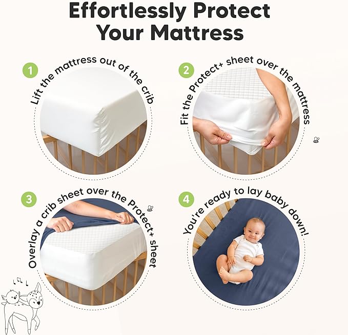 Waterproof Crib Mattress Protector Cover Fitted - 2-Pack Quiet Baby Crib Mattress Pad Sheets, 52" x 28" Soft Quilted Cotton Baby Sheet, Machine Washable, Easy Fit, Durable (Pearl Gray/Quin)