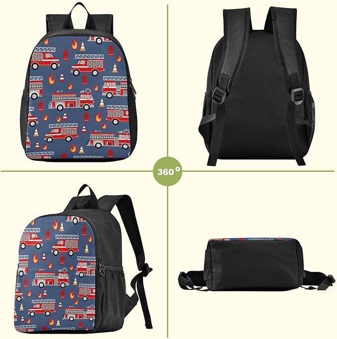 Cartoon Fire Trucks Toddler Backpack Waterproof Mini Backpack Boys/Girls Cute Small Backpack Kindergarten Pre School Bags 13 Inch