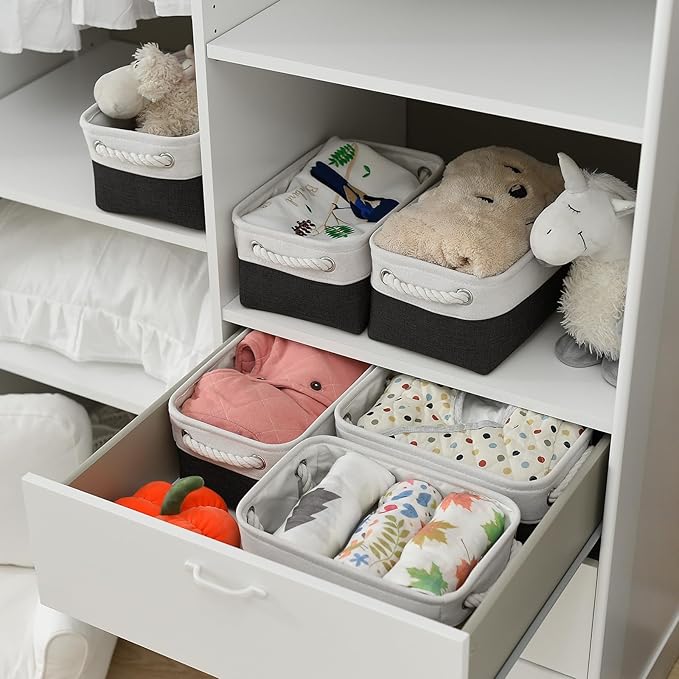 TheWarmHome Storage Bins for Shelves - 12x8x5.2 inch 1 Pack Storage Baskets for Gifts Empty for Closet Organizing Dog Gift Cloth Toy Cubes Box (White & Black)