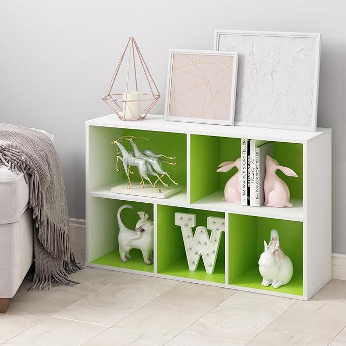 Furinno Luder Bookcase / Book / Storage , 5-Cube, White/Green