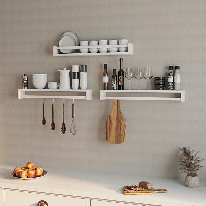 Heimlove Nursery Floating Shelves, White Nursery Book Shelves for Wall, 32 inch Wall Bookshelf for Kids Solid Wood Wall Mounted Shelves for Books,Toys and Decor Storage, Set of 3