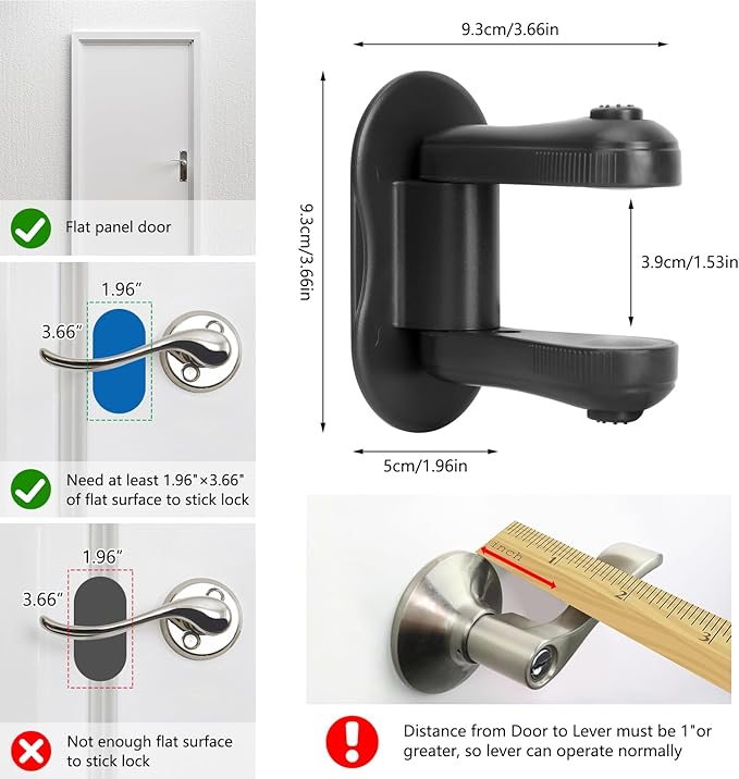 Child Proof Door Lever Lock, 2 Pack Door Locks for Kids Safety, Door Knob Child Proof, Baby Proofing, 3M Adhesive, Door Handle Child Proof, Baby Safety Locks for Toddlers (Black)
