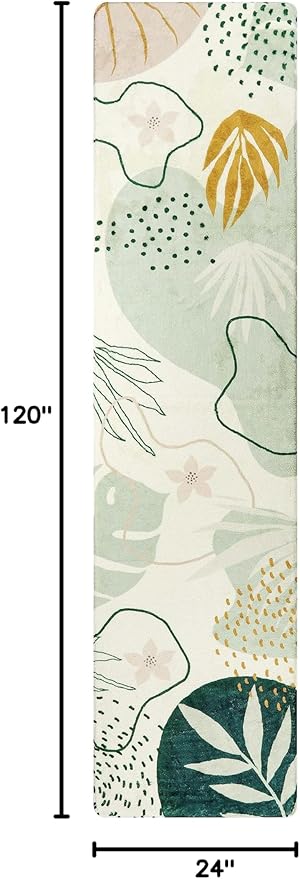 Lahome Green Runner Rugs for Hallway 2x10, Extra Long Washable Non-Slip Kitchen Rug Lightweight Stair Carpet Runner, Boho Botanical Print Soft Entrance Bath Laundry Living Room 2' x 10'