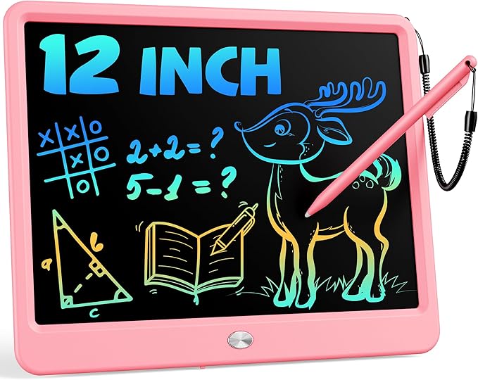 Bravokids 12 Inch LCD Writing Tablet for 3 Year Olds - Electronic Drawing Pad and Doodle Board as Educational Birthday Gifts for Girls and Boys (Pink)