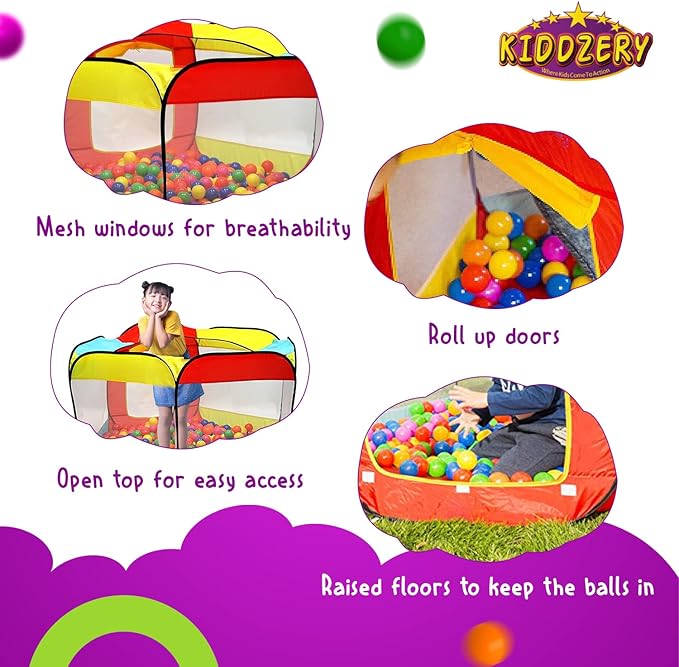 Kids Ball Pit Pop Up Large Tent for Toddlers - Indoor & Outdoor Gift Toys for Infants Girls & Boys, Baby Playpen with Zippered Storage Bag, 50 BallPit Balls Included