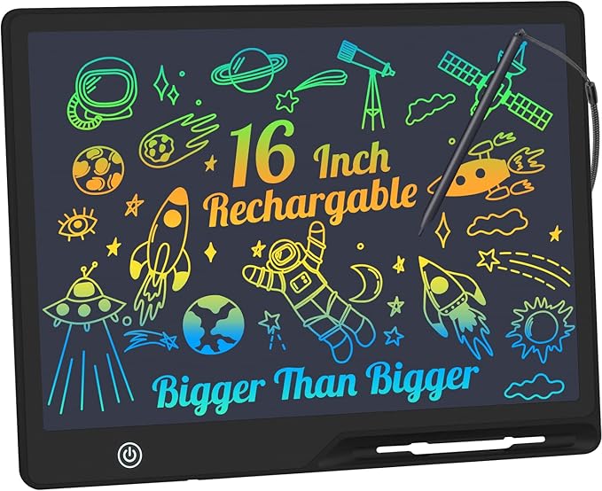 LCD Writing Tablet,16 Inch Colorful Screen Rechargeable Doodle Board Toddler Educational Toys for 3 4 5 6 Years Old Boys Girls Reusable Portable Drawing Tablet Christmas Toys Gifts for Kids (Black)