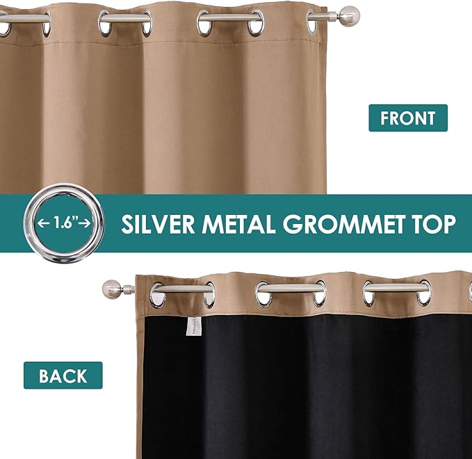 ChrisDowa 100% Blackout Curtains 84 inch Long for Bedroom with Black Liner, 2 Thick Layers Total Blackout Thermal Insulated Grommet Window Curtains 2 Panels Set (Cappuccino, 38 x 84 Inch)