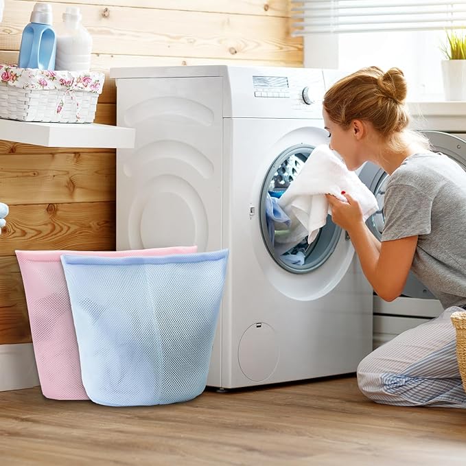 2 Pcs Special Zoning laundry bag for delicates with handles mesh laundry bags washing machine laundry totes travel storage and sorting bag(Blue2)