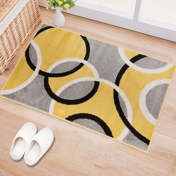 Rugshop Contemporary Abstract Circles Easy Maintenance for Home Office,Living Room,Bedroom,Kitchen Soft Area Rug 2' x 3' Yellow