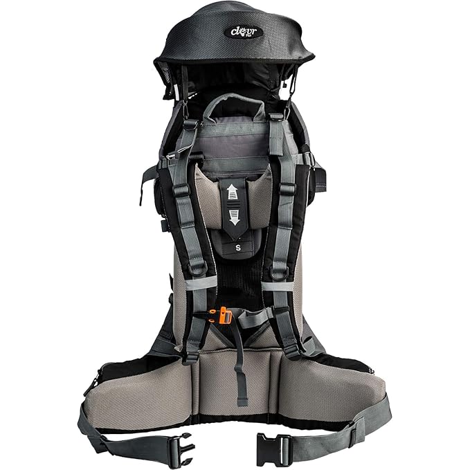 ClevrPlus Canyonero Camping Baby Backpack Hiking Kid Toddler Child Carrier with Stand and Sun Shade Visor, Black
